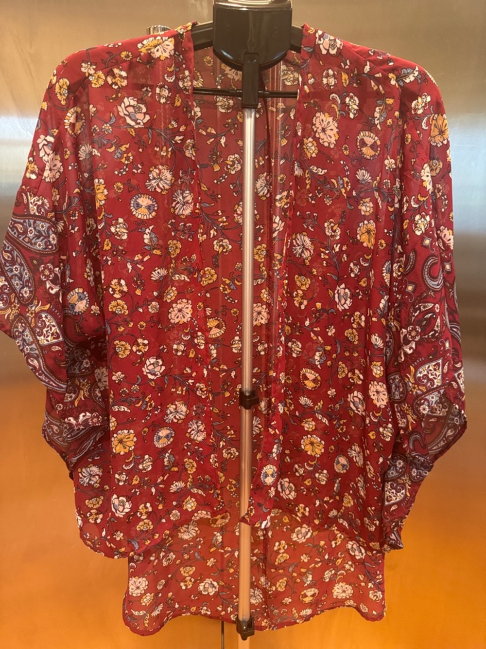 Wallflower Red Floral Paisley Lightweight Kimono Wrap